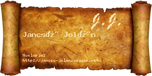 Jancsó Jolán névjegykártya